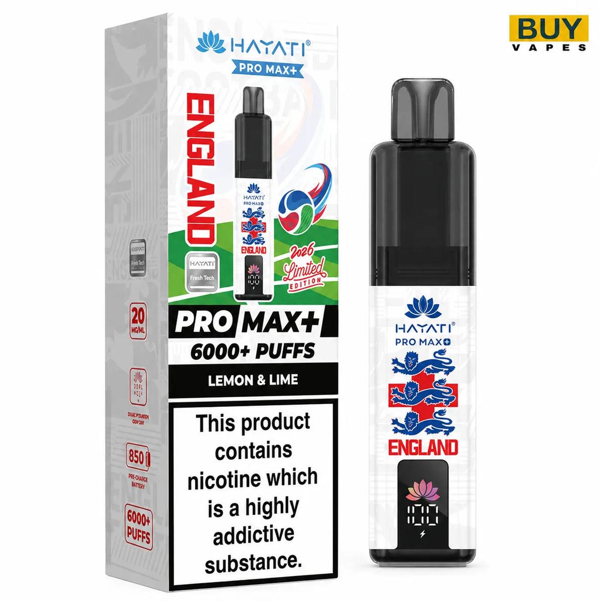 Hayati Pro Max+ vape device and packaging on a white background