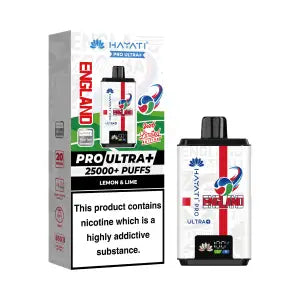 Hayati Pro Ultra+ vape device and packaging on a white background